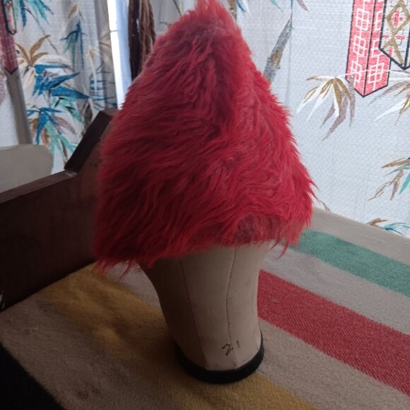 Vintage 1960s Bright Red Faux Mohair Fur Hat Mod Womens Winter Warmth main image 7